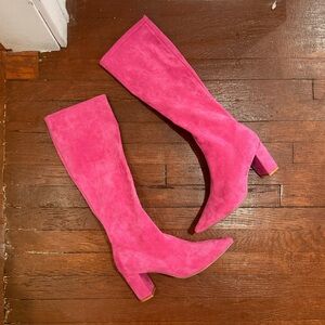 Fuschia knee high boots from free people 💕 Barbie pink